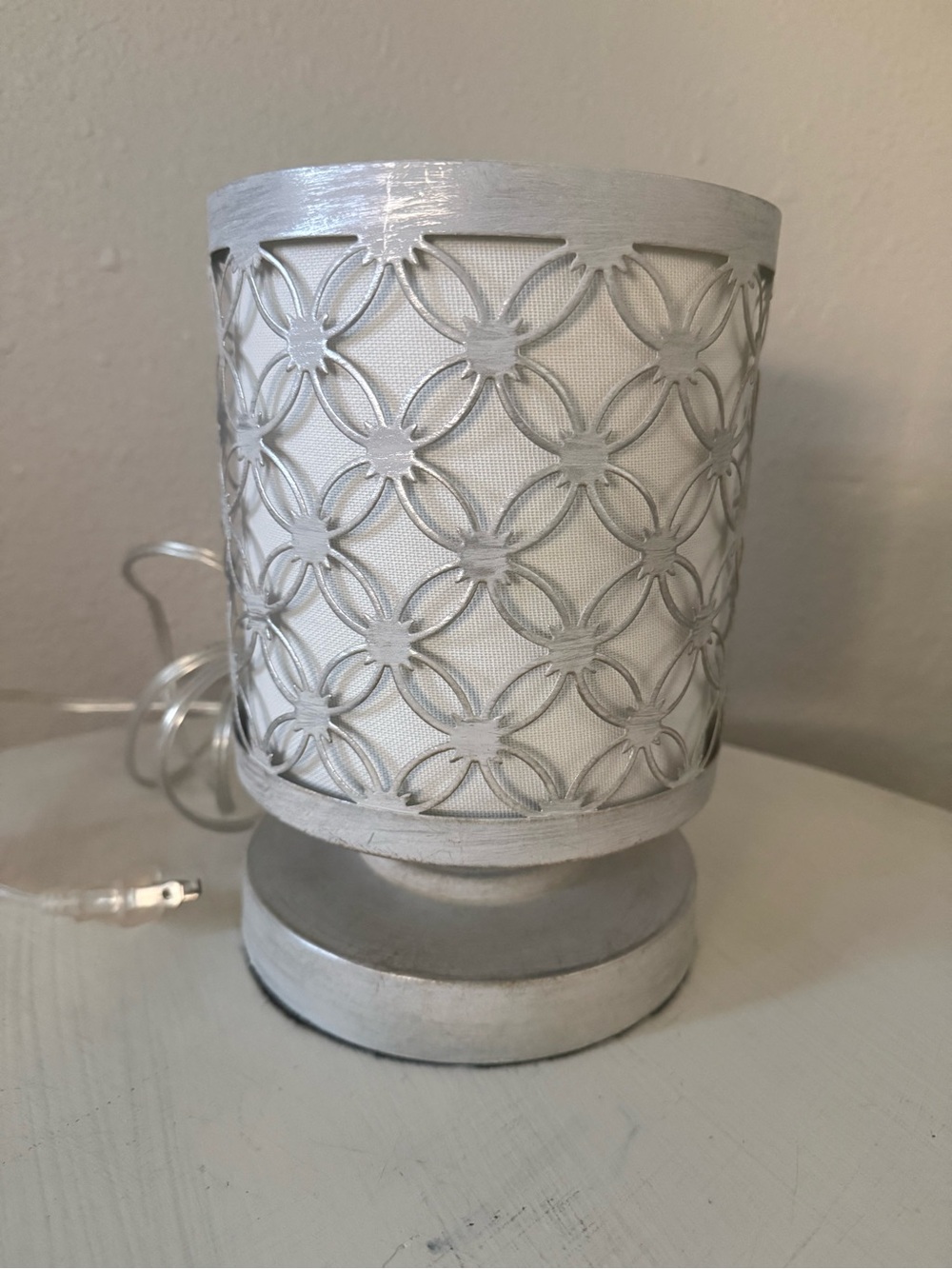 White Decorative Table Lamp with Patterned Metal Shade